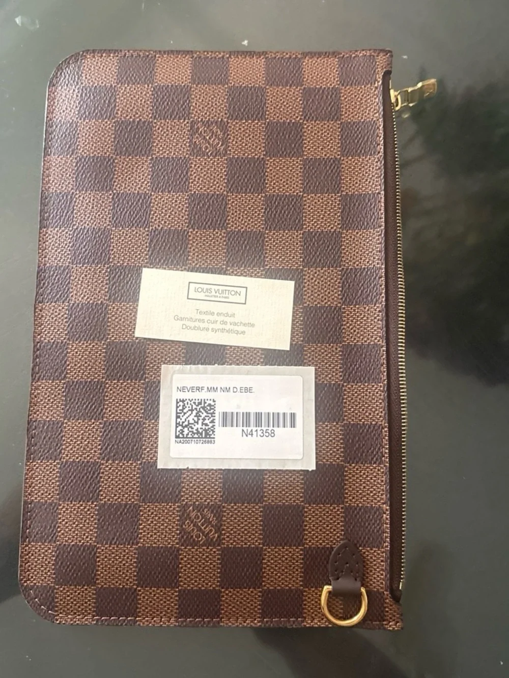Louis Vuitton Brown Checkered Zip Pouch with Gold Hardware